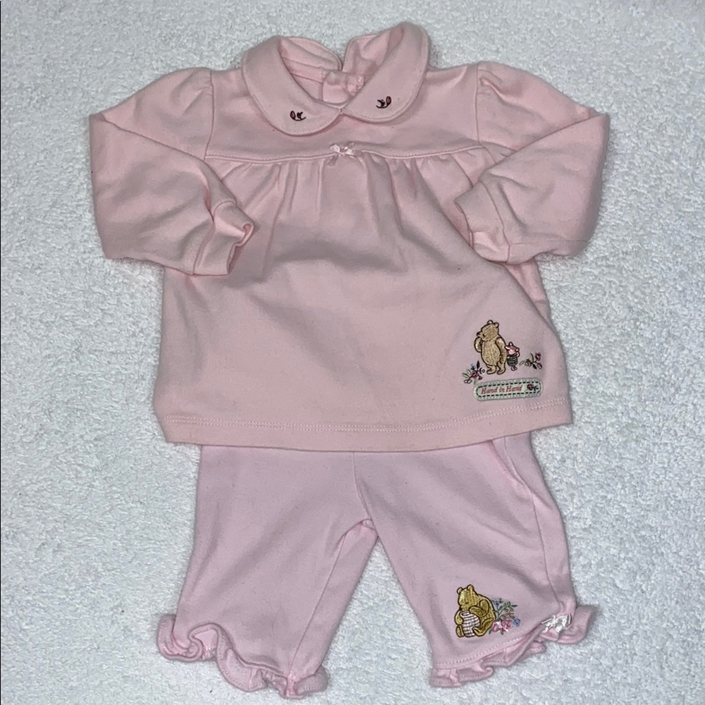 Vintage Classic Winnie the pooh piglet embroidered matching outfit 9m